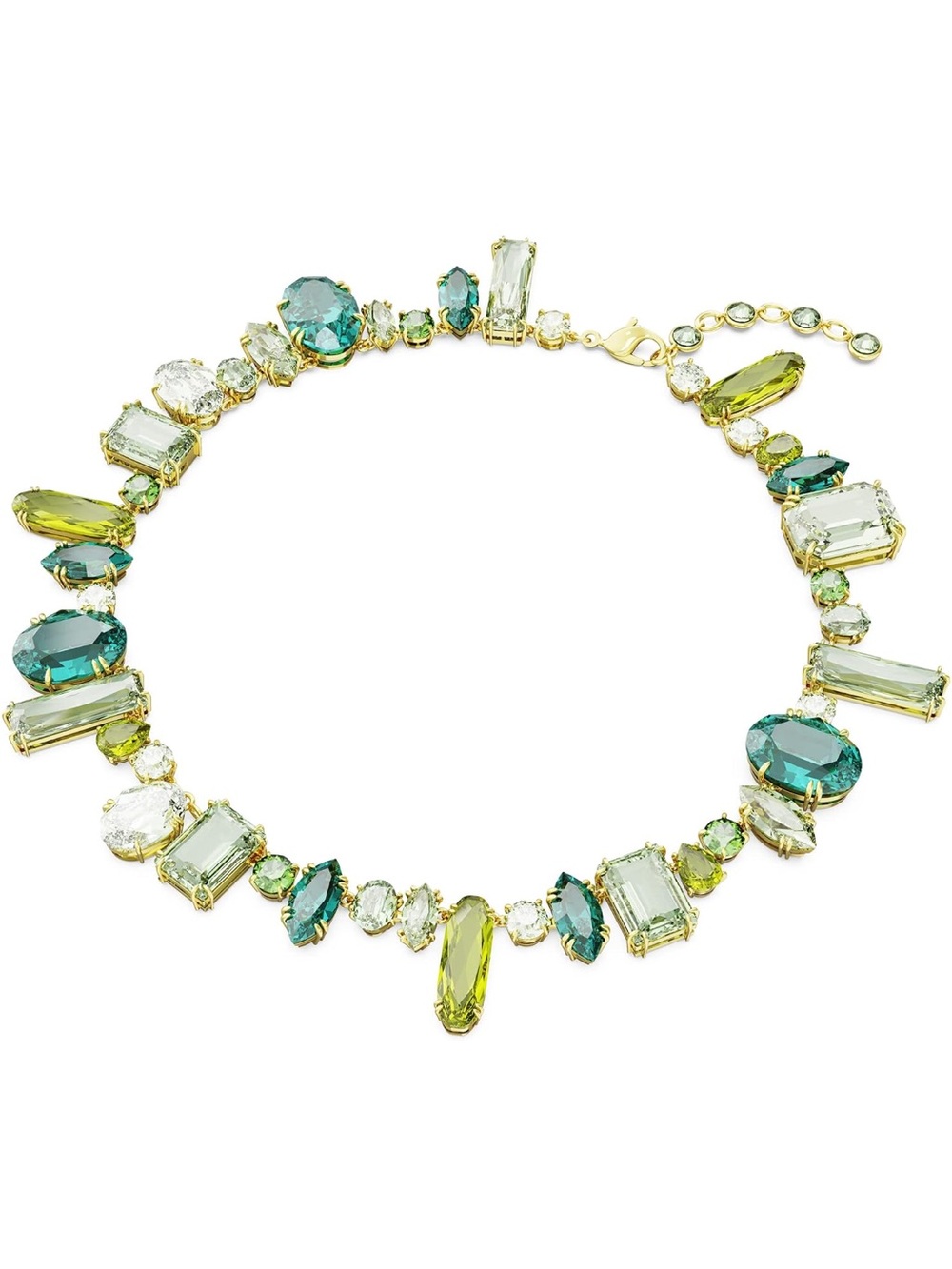 Swarovski Gold-Tone Gema Crystal Necklace with Green, Teal & Lime Crystals New - Picture 2 of 8